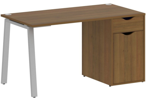 Стол письменный с тумбой, цвет орех + серый
