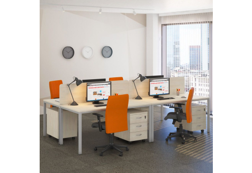 Рабочая станция на 4 человека Прайм Металл 25, цвет шамони светлый + серый