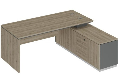 Стол руководителя (опора ДСП) на опорной тумбе Римини Т, цвет дуб светлый + антрацит + дуб светлый