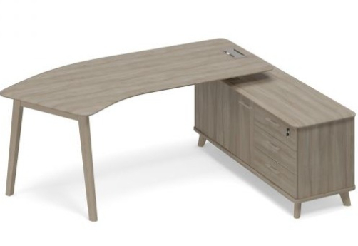 Cтол руководителя эргономичный на опорной тумбе правый (тип 5) Види Вуд, цвет вяз