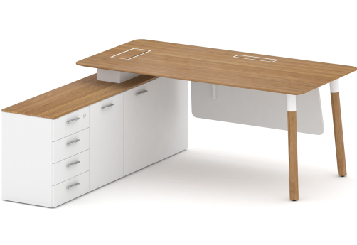 Стол руководителя левый Милтон, цвет дуб светлый + белый бриллиант