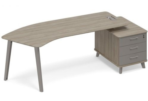 Стол эргономичный правый на тумбе малой (тип 5) Види Металл, цвет вяз + мокко