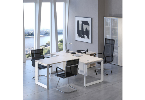 Стол руководителя с царгой и брифинг-приставкой Нельсон, цвет денвер светлый