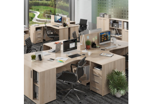 Составной стол на 4 рабочих места Атланта, цвет бук перламутр