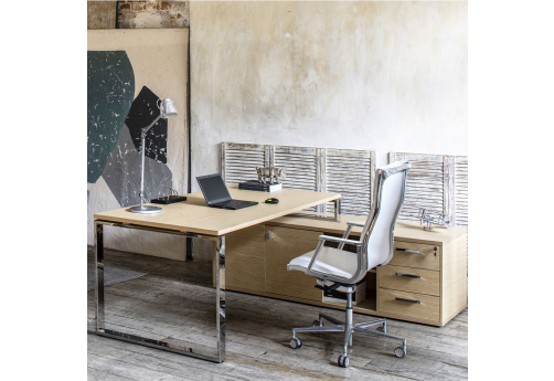 Стол на опорной тумбе Эльмау, цвет светлый дуб + хром