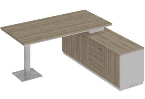 Стол руководителя на опорной тумбе Римини Т, цвет дуб светлый + белый + дуб светлый