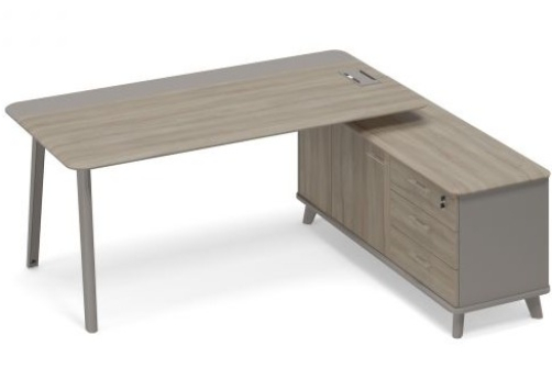 Стол комбинированный правый на тумбе (тип 1) Види Металл, цвет мокко + вяз