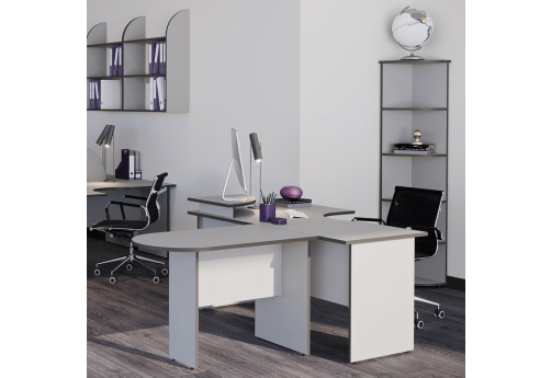 Стол эргономичный правый с брифинг-приставкой Колибри, цвет светло-серый