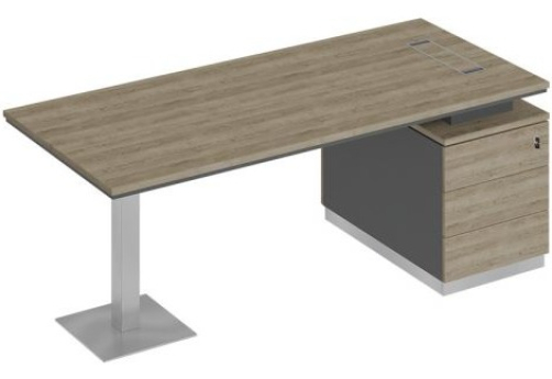Стол руководителя на опорной тумбе Римини Т, цвет дуб светлый + антрацит + дуб светлый