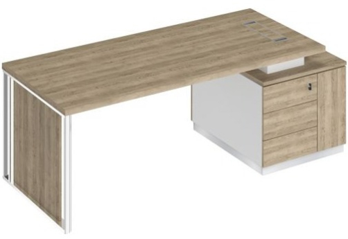 Стол руководителя с декоративной вставкой Римини, цвет дуб светлый + белый + дуб светлый