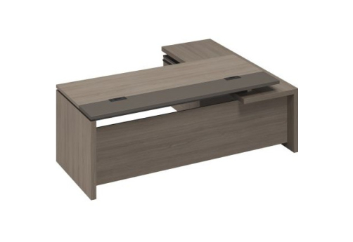 Стол руководителя с кабель-каналами с приставкой боковой левый Британия, цвет дуб + серый