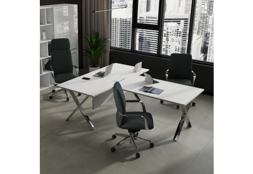 Стол руководителя с царгой и брифинг-приставкой Квентин, цвет белый