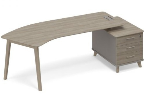 Стол руководителя эргономичный на малой опорной тумбе правый (тип 5) Види Вуд, цвет мокко + вяз