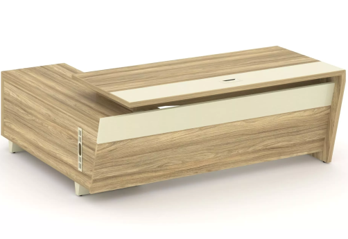 Стол руководителя с опорной тумбой (правый), цвет гикори + ваниль