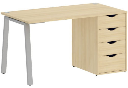 Стол письменный с тумбой 4 ящика, цвет акация + серый