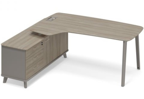 Стoл руководителя левый (тип 4) эргономичный с тумбой опорой Види Металл, цвет мокко + вяз