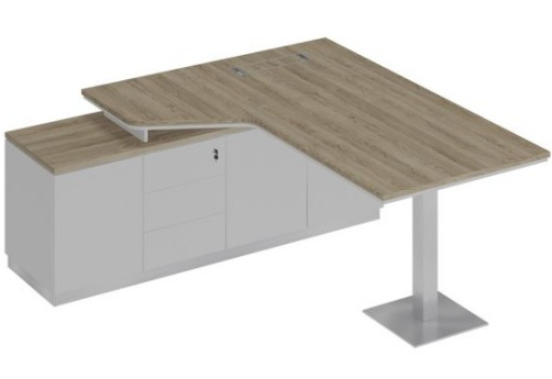 Стол эргономичный на опорной тумбе левый Римини Т, цвет дуб светлый + белый + белый