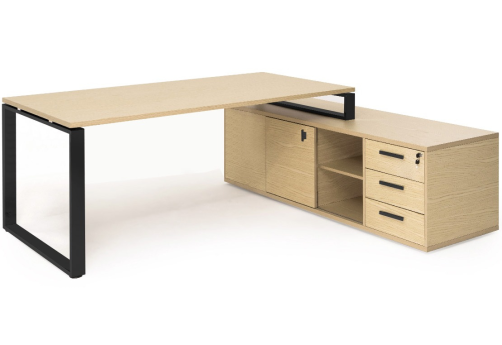 Стол на опорной тумбе, цвет светлый дуб + черный