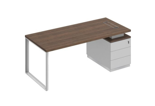 Стол руководителя на опорной тумбе (левый/правый) Римини, цвет дуб темный + белый + белый