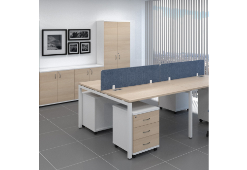 Рабочая станция на 4 человека с экранами Брента, цвет светлый дуб + белый
