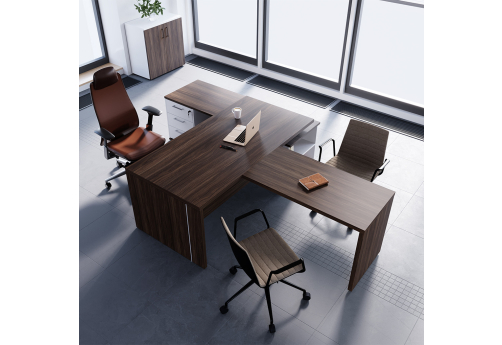 Стол на опорной сервисной тумбе (левый) с брифинг-приставкой Эльберт, цвет орех + белый