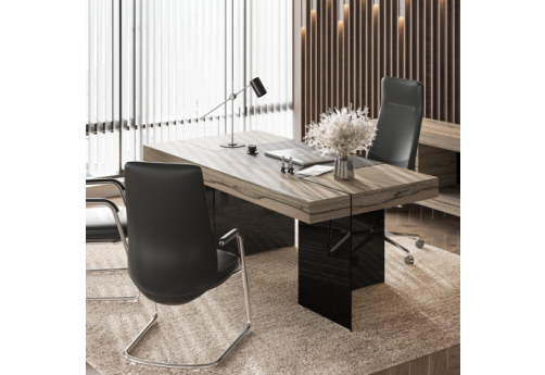 Стол руководителя со стеклом Грандин, цвет лимба темная