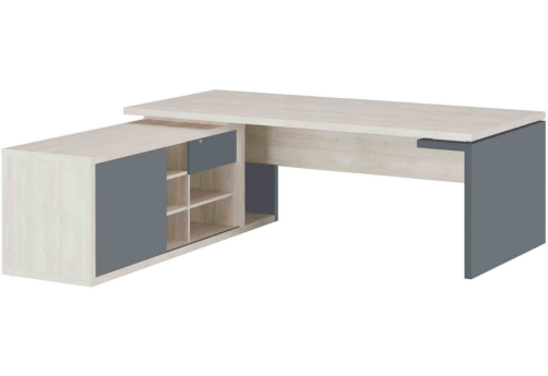 Стол рабочий на опорной греденции левый Петра, цвет светлый дуб + антрацит