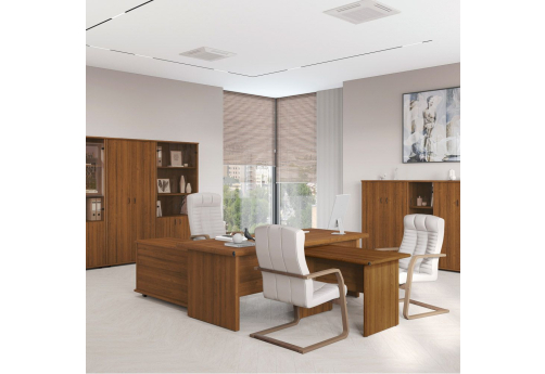 Стол руководителя с брифинг-приставкой Мансберг, цвет орех