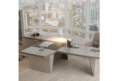 Стол руководителя с брифинг-приставкой и левой боковоц приставкой Мокко, цвет светлый мокко + беж