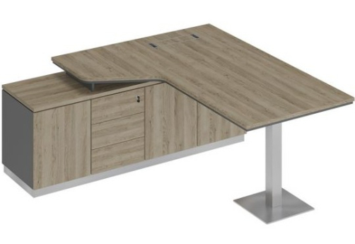 Стол эргономичный на опорной тумбе левый Римини Т, цвет дуб светлый + антрацит + дуб светлый