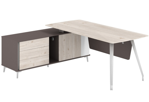 Cтол руководителя на опорной тумбе левой Кронберг, цвет дуб + вольфрам