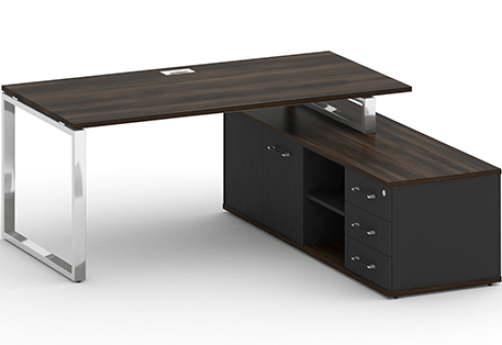 Стол руководителя с опорной греденцией правый Брауни, цвет дуб мали + антрацит