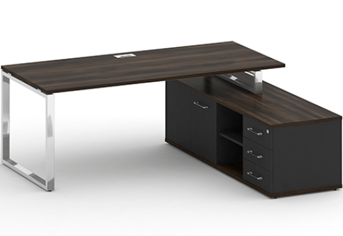 Стол руководителя с опорной греденцией правый Брауни, цвет дуб мали + антрацит