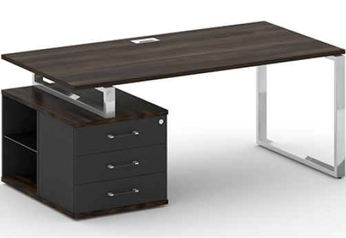 Стол руководителя с опорной тумбой левый Брауни, цвет дуб мали + антрацит