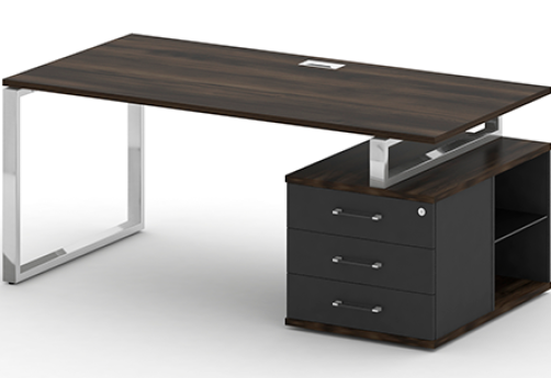 Стол руководителя с опорной тумбой правый Брауни, цвет дуб мали + антрацит