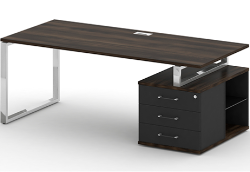 Стол руководителя с опорной тумбой правый Брауни, цвет дуб мали + антрацит