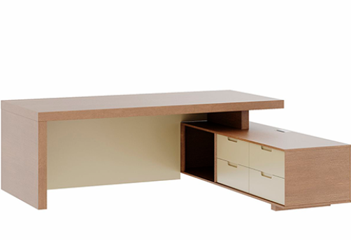 Стол письменный с тумбой большой правый Невада, цвет дуб капучино + бежевый