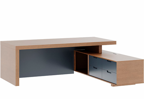 Стол письменный с тумбой большой правый Невада, цвет дуб капучино + серый