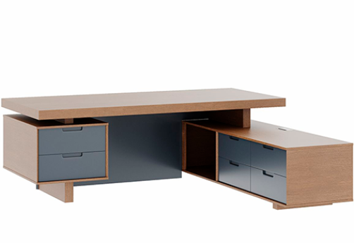 Стол письменный с тумбами правый Невада, цвет дуб капучино + серый