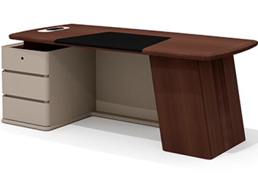 Стол руководителя с опорной тумбой левый Наполи, цвет дуб дюваль + серый кварц + мокко