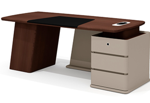 Стол руководителя с опорной тумбой правый Наполи, цвет дуб дюваль + серый кварц + мокко