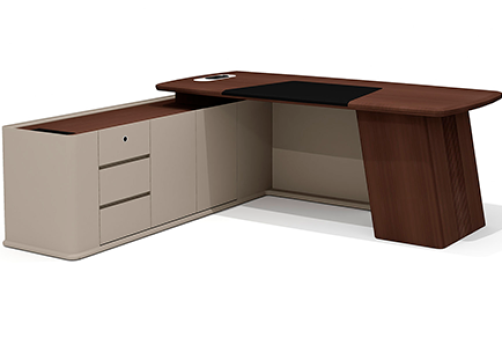 Стол руководителя с опорной тумбой левый Наполи, цвет дуб дюваль + серый кварц + мокко