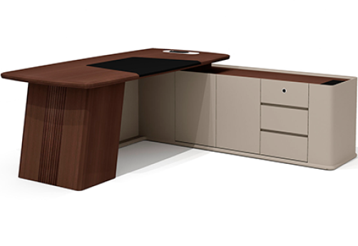 Стол руководителя с опорной тумбой правый Наполи, цвет дуб дюваль + серый кварц + мокко