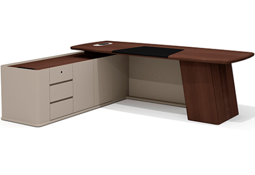 Стол руководителя с опорной тумбой левый Наполи, цвет дуб дюваль + серый кварц + мокко