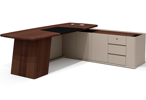 Стол руководителя с опорной тумбой правый Наполи, цвет дуб дюваль + серый кварц + мокко