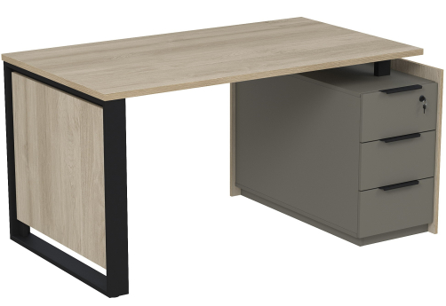 Стол на опорной угловой тумбе с ящиками (метабокс) и замком Венди, цвет светлый дуб + терра