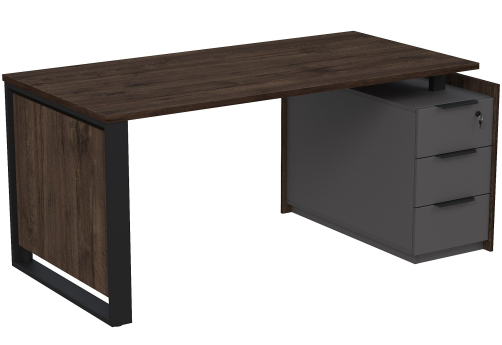 Стол на опорной угловой тумбе с ящиками (метабокс) и замком Венди, цвет брауни + графит