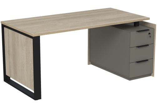 Стол на опорной угловой тумбе с ящиками (метабокс) и замком Венди, цвет светлый дуб + терра