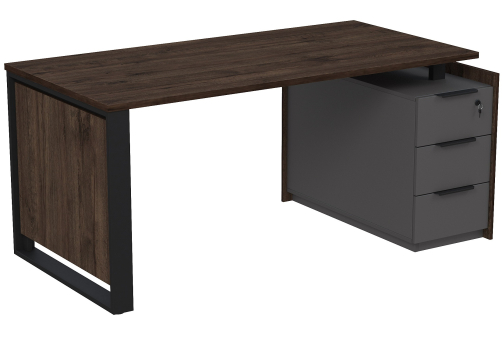 Стол на опорной угловой тумбе с ящиками (метабокс) и замком Венди, цвет брауни + графит