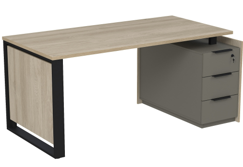 Стол на опорной угловой тумбе с ящиками (метабокс) и замком Венди, цвет светлый дуб + терра